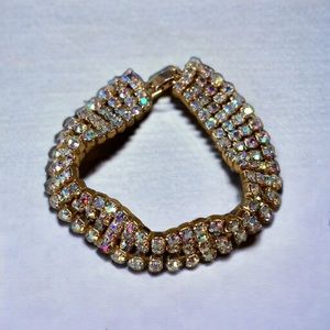 Vintage Gorgeous gold tone metal sparkling rhinestone bracelet